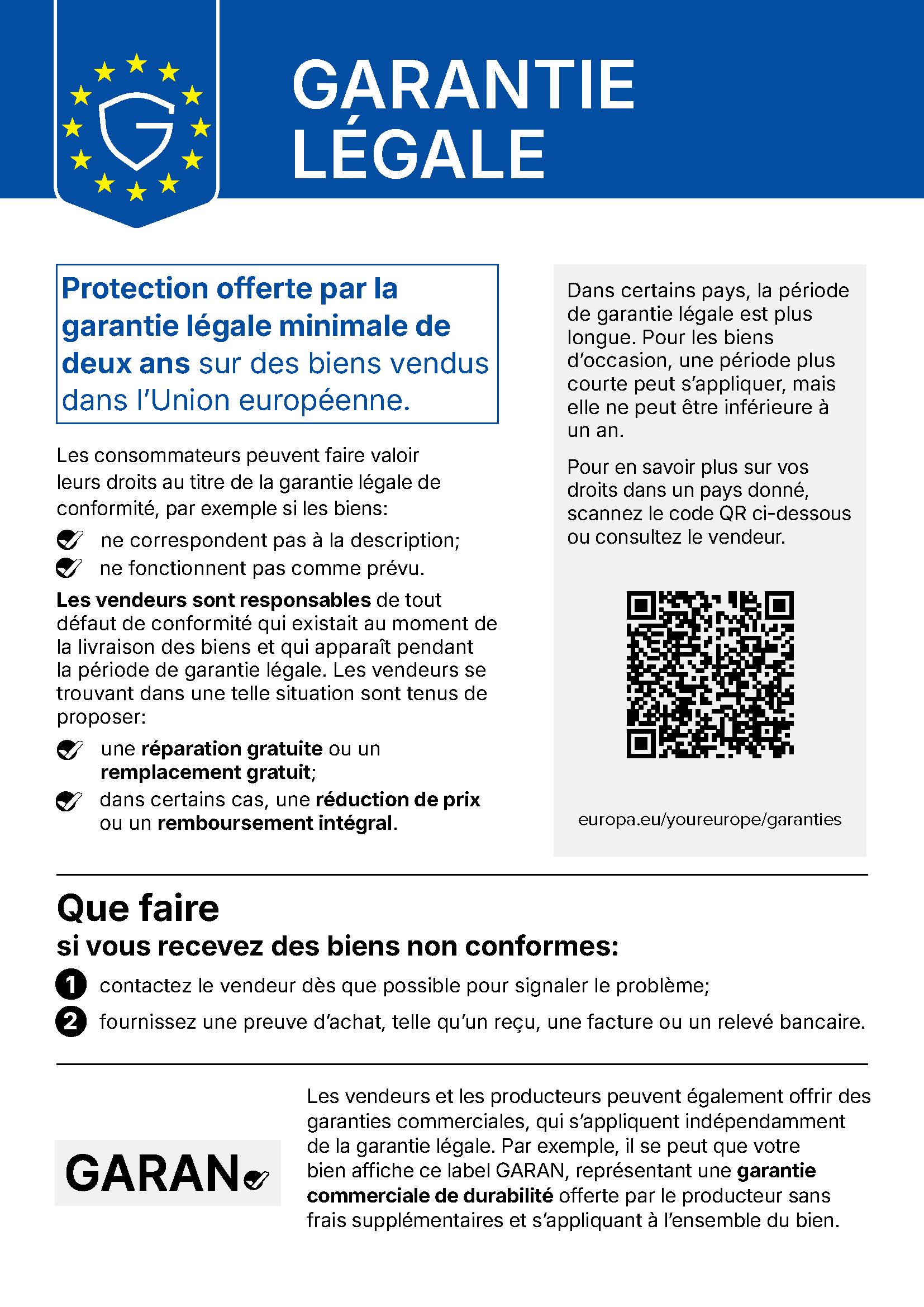 🛡️ Garantie légale de conformité · Voir l’avis officiel